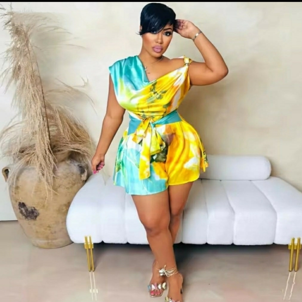 Vibrant Yellow and Blue Tie-Dye Romper